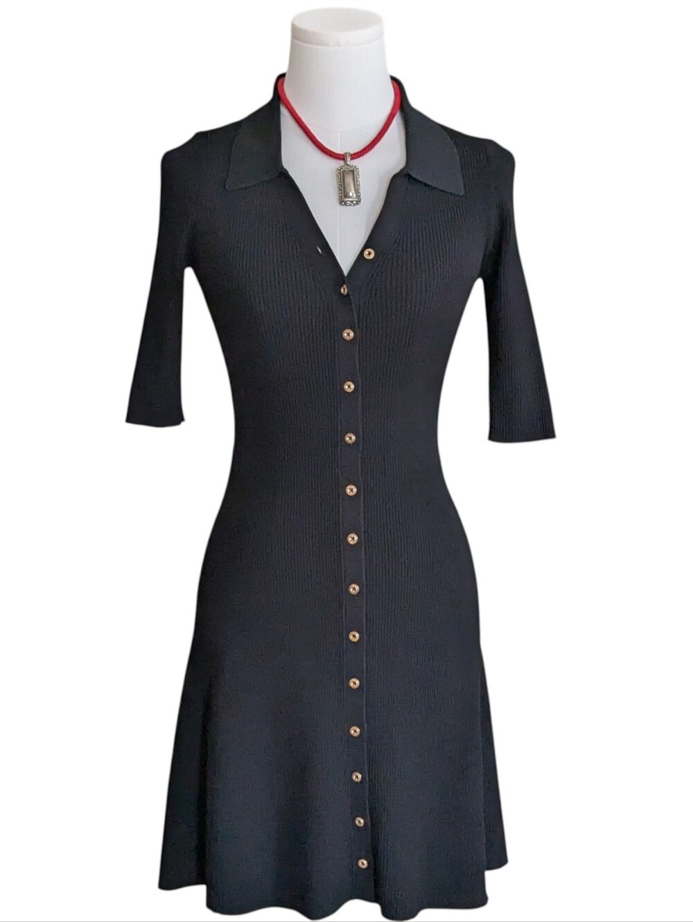 Maje Polo Collar Ribbed Knit Dress Size 36